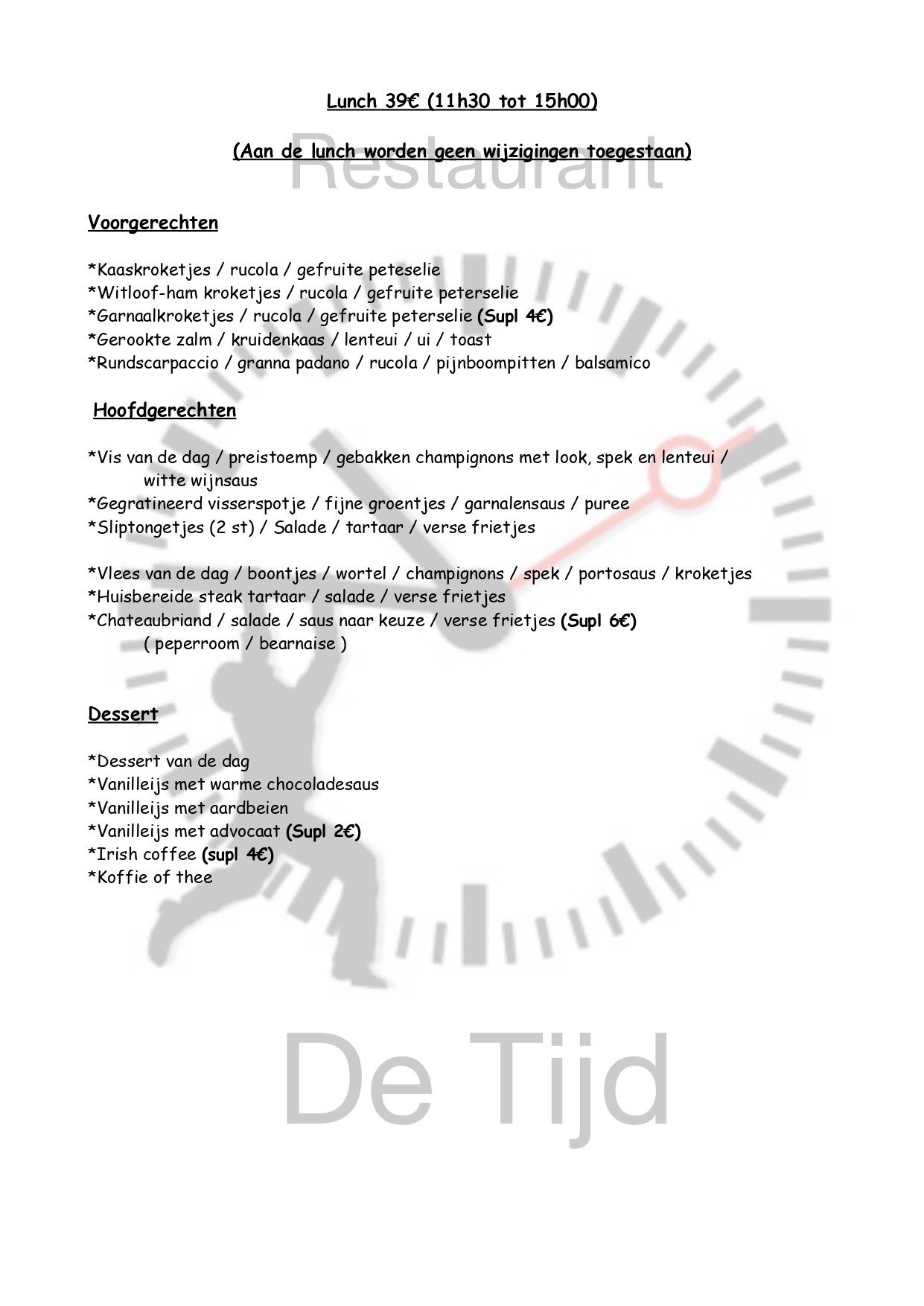 Bistro De Tijd Menu | TableFever