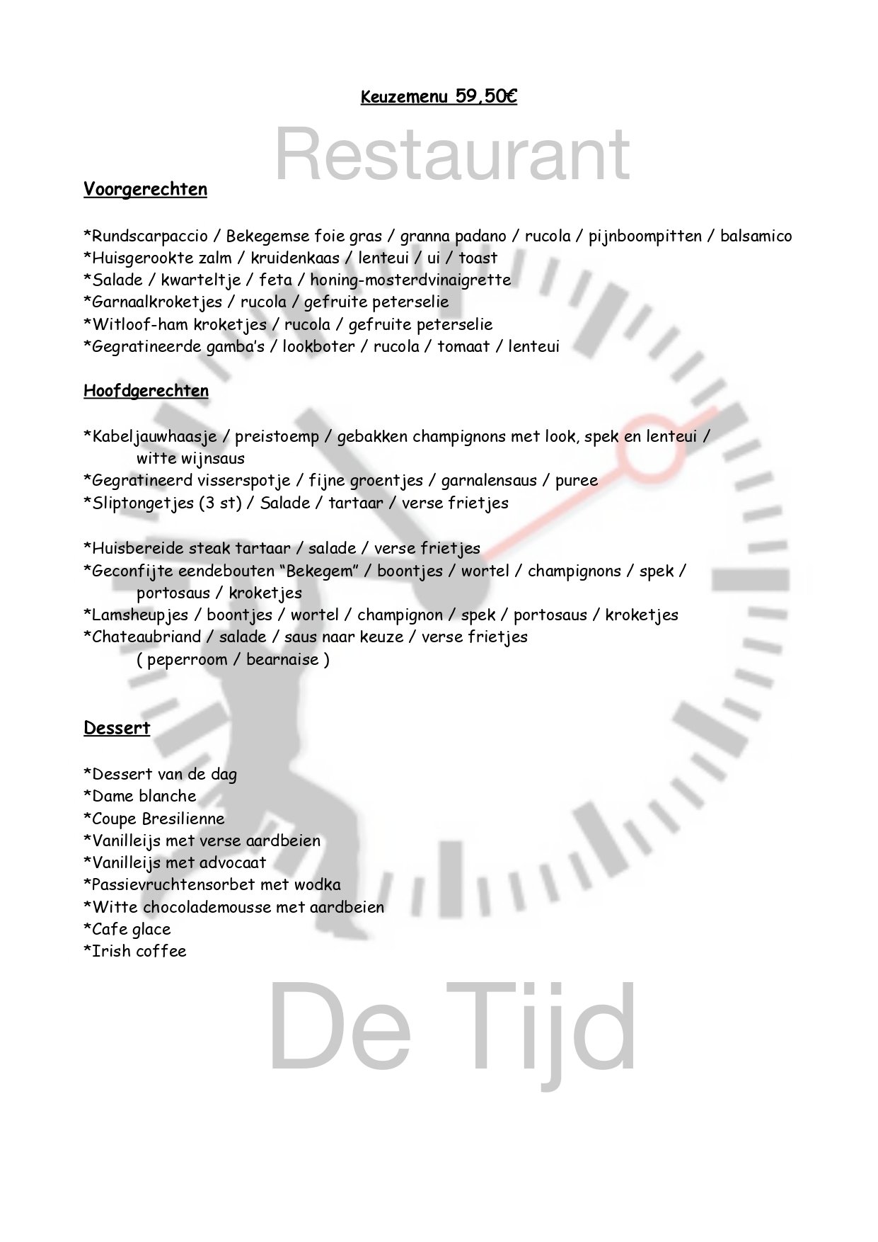 Bistro De Tijd Menu | TableFever